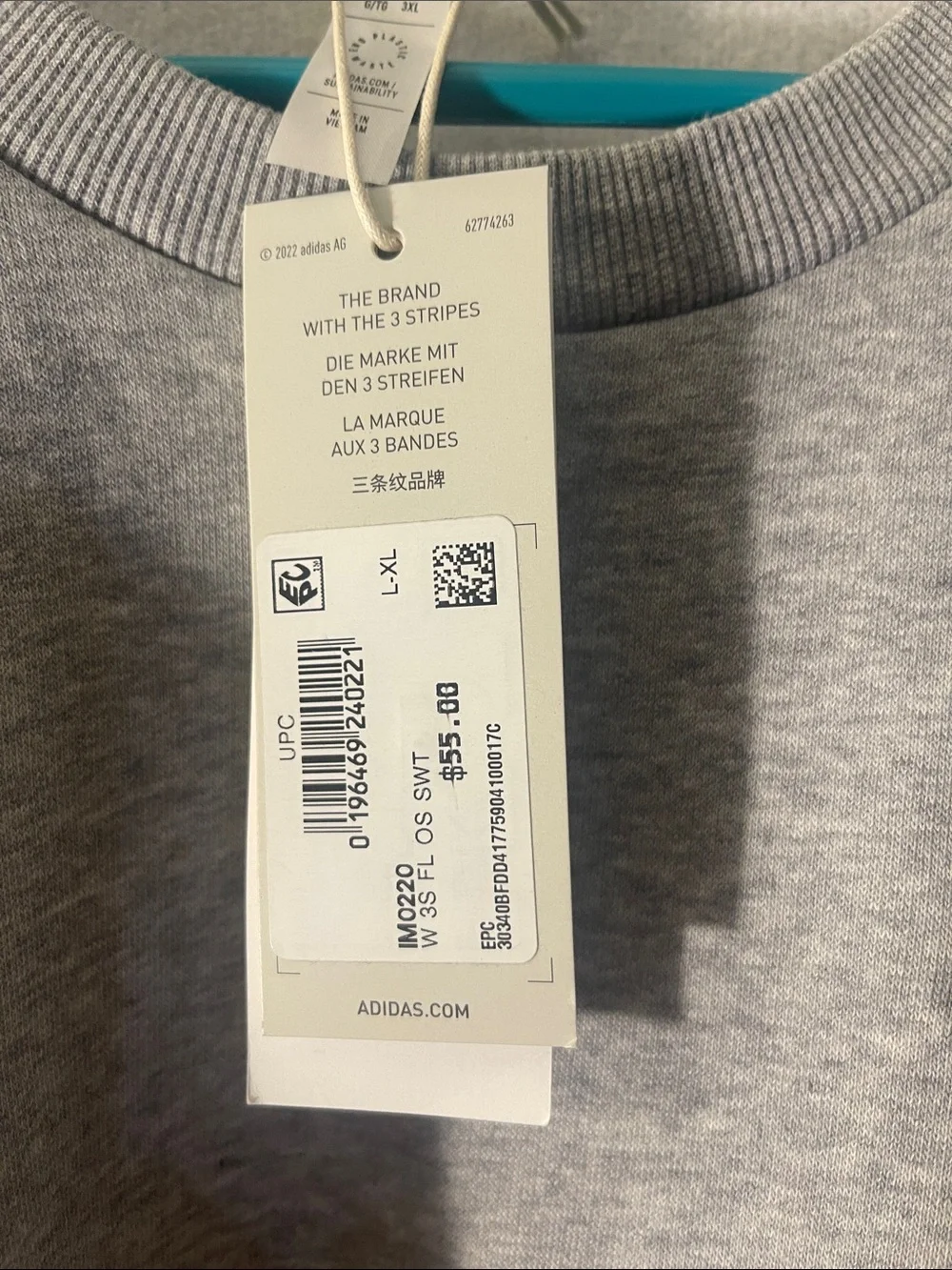 adidas Men’s Light Gray Crewneck Sweatshirt with White Stripes